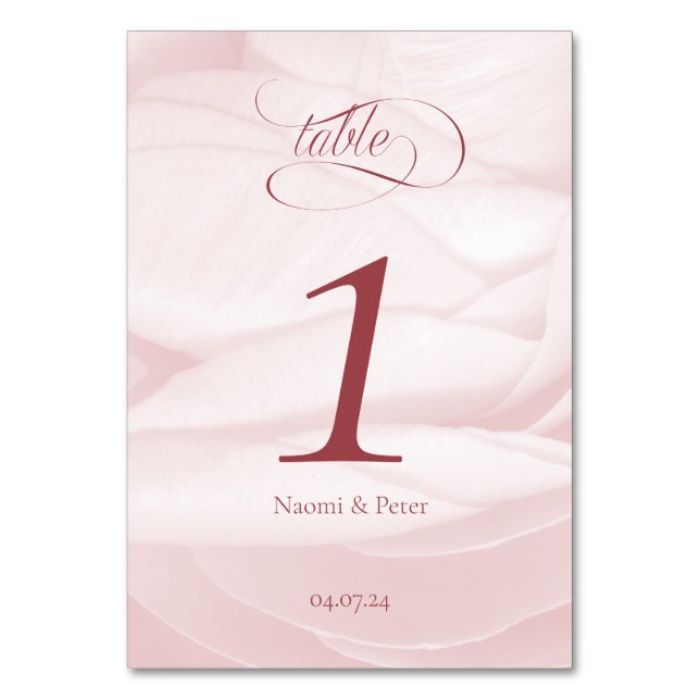 Table Number Peony Calligraphy Wedding (Front)