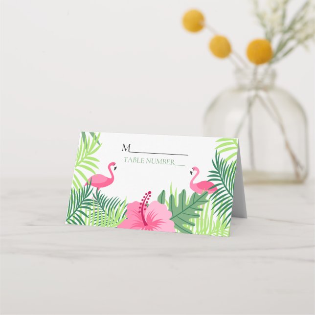 Table Number Pink Flamingo Tropical Aloha Place Card (Front)