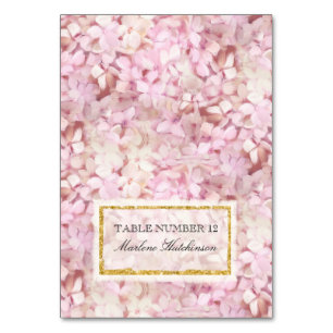 Table Number Place Card Pink Hydrangeas Gold Faux
