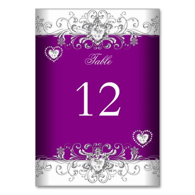 Table Number Plum Pink Wedding Silver Diamond (Front)