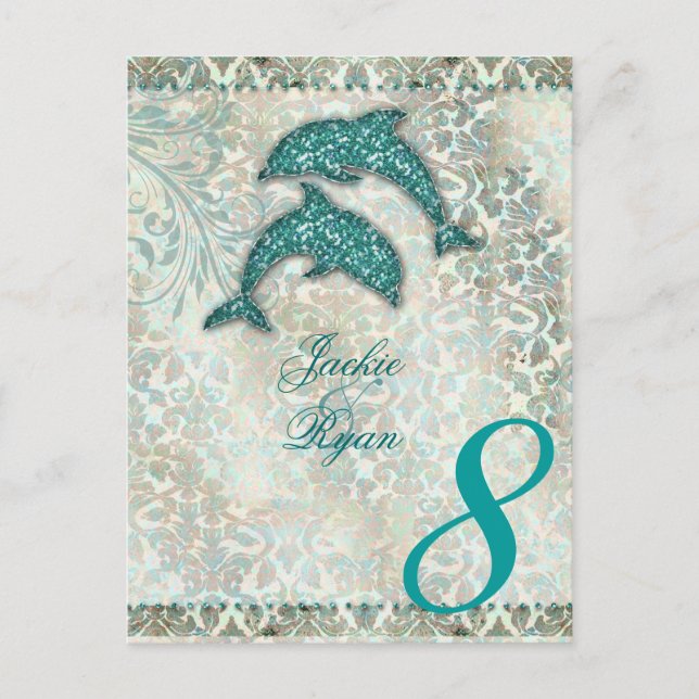 Table Number Postcard Beach Wedding Dolphin (Front)