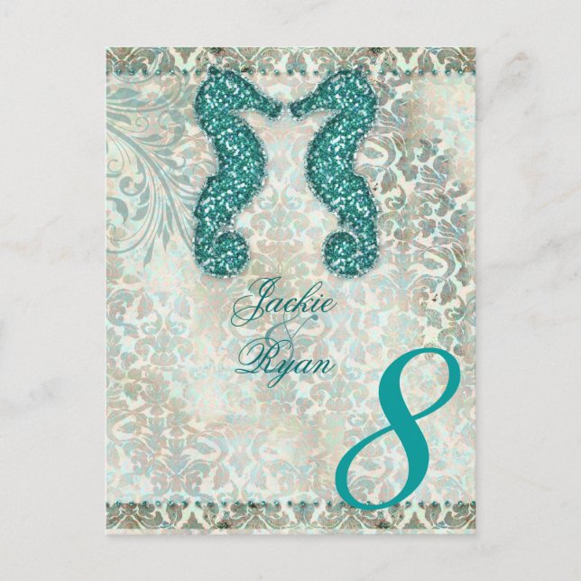 Table Number Postcard Beach Wedding Seahorse (Front)