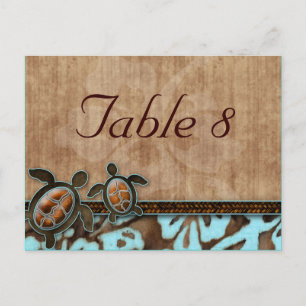 Table Number Postcard Beach Wedding Turtle Blue