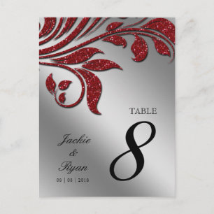 Table Number Postcard Red Sparkle Leaf xmas