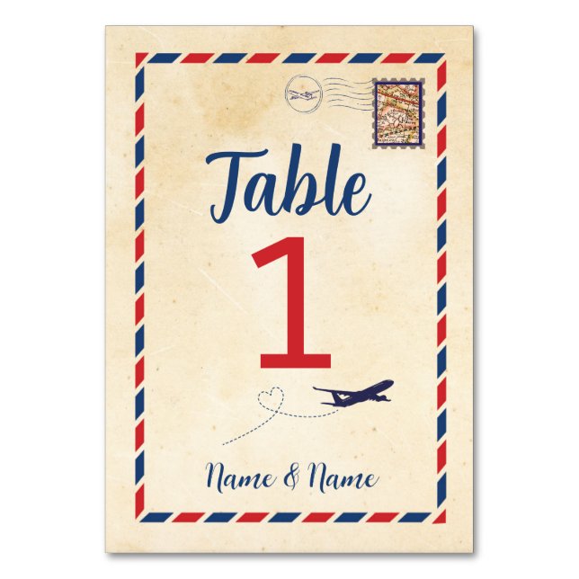 Table Number Postcard Travel Map Postal Plane (Front)