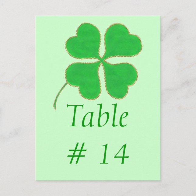 Table Number postcards, Green Shamrock Gold Dots Postcard (Front)