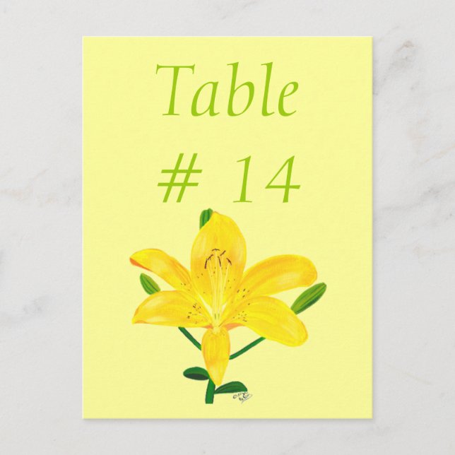 Table Number postcards, yellow lily Postcard (Front)