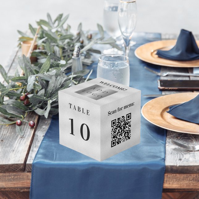 Table number QR code menu silver business logo Cube (Creator Uploaded)