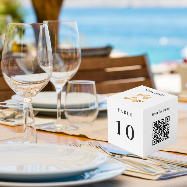 Table number QR code menu white business logo Cube (Creator Uploaded)