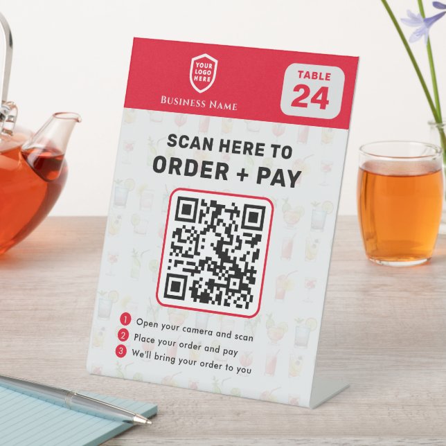 Table Number QR Code Scan to Order Restaurant  Pedestal Sign (In SItu)