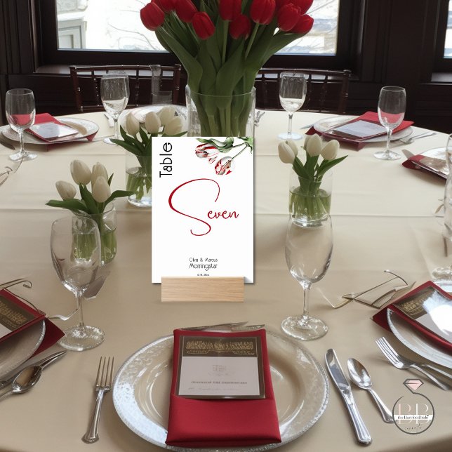 TABLE NUMBER | Red and White Tulips (Works wonderfully with a seating chart for guests to easily find their table - )