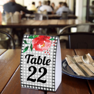 Table Number Rose on Black and White Gingham Derby