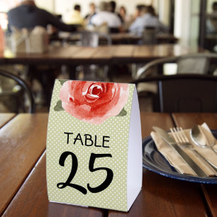 Table Number Rose on Lime Green Polka Dot Derby