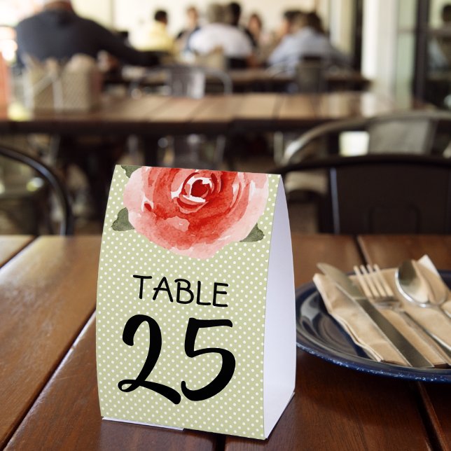Table Number Rose on Lime Green Polka Dot Derby (Insitu(Restaurant))