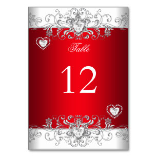 Table Number Royal red Wedding Silver Diamond