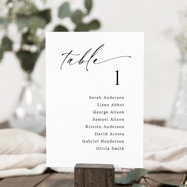 Table Number Seating Chart Hanging Card (Simple Modern Script Table Number Individual Seating Chart)