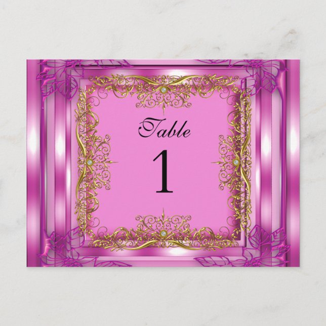 Table Number Seating Place Cards Gold Pink (Front)
