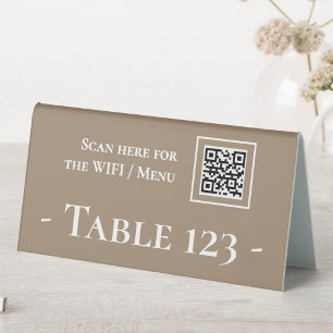 Table number sign with QR code beige