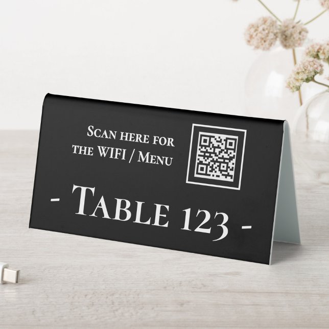Table number sign with QR code black (Creator Uploaded)