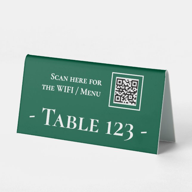 Table number sign with QR code green (Front)