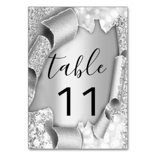 Table Number Silver Grey Glitter 3D Wedding