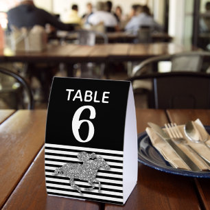 Table Number Silver Racehorse Black White Stripes