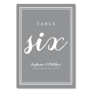 Table Number Six   Grey White Wedding Reception