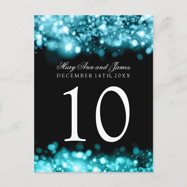 Table Number Sparkling Lights Turquoise Postcard (Front)