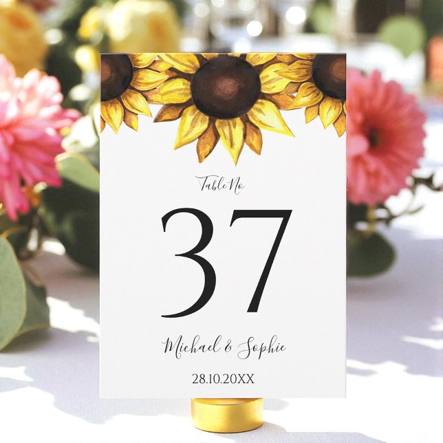 Table Number Sunflower Wedding White Yellow Card (Creator Uploaded)