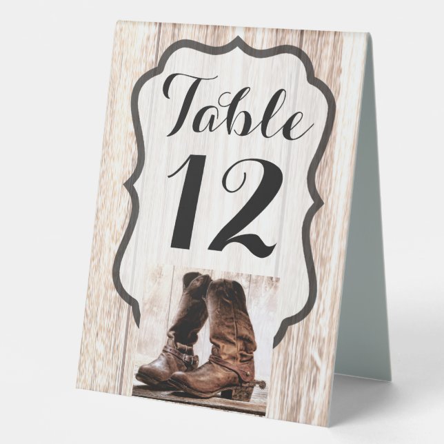 Table Number Tent Card Boots Country Rustic Wester (Front)