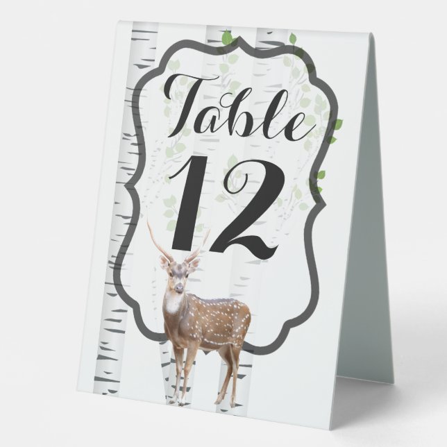 Table Number Tent Card Deer Doe Buck Woodland Hunt (Front)