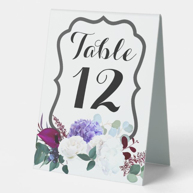 Table Number Tent Card Lavender Hibiscus on White (Front)