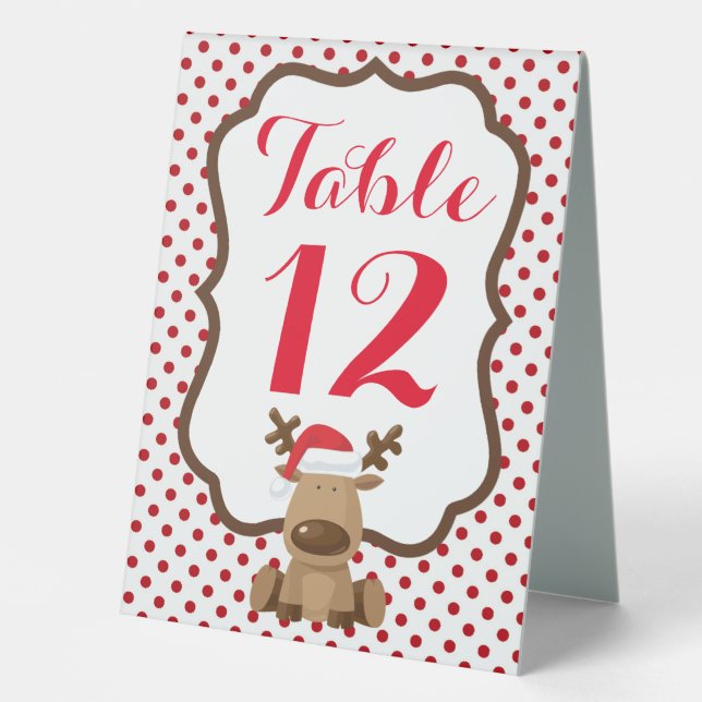 Table Number Tent Card Reindeer Christmas XMAS Pol (Front)