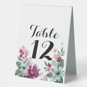 Table Number Tent Card Tropical Flowers on White