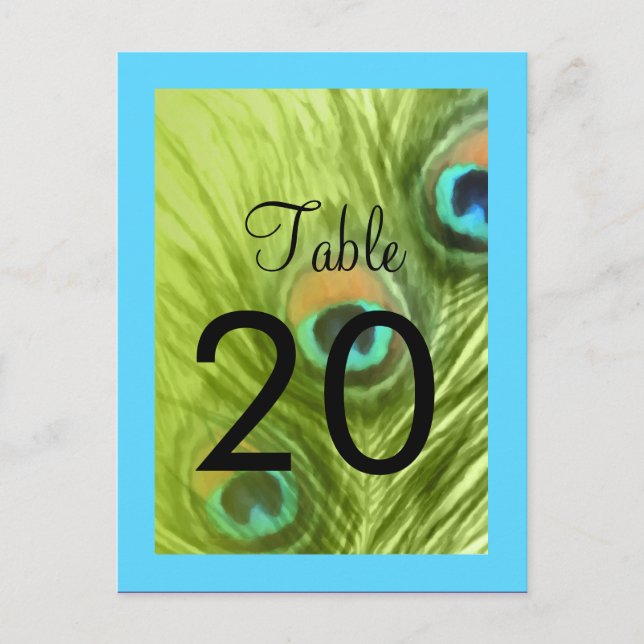 Table Number Turquoise Blue and Lime Peacock Postcard (Front)
