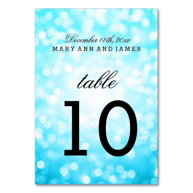 Table Number Turquoise Glitter Lights (Front)