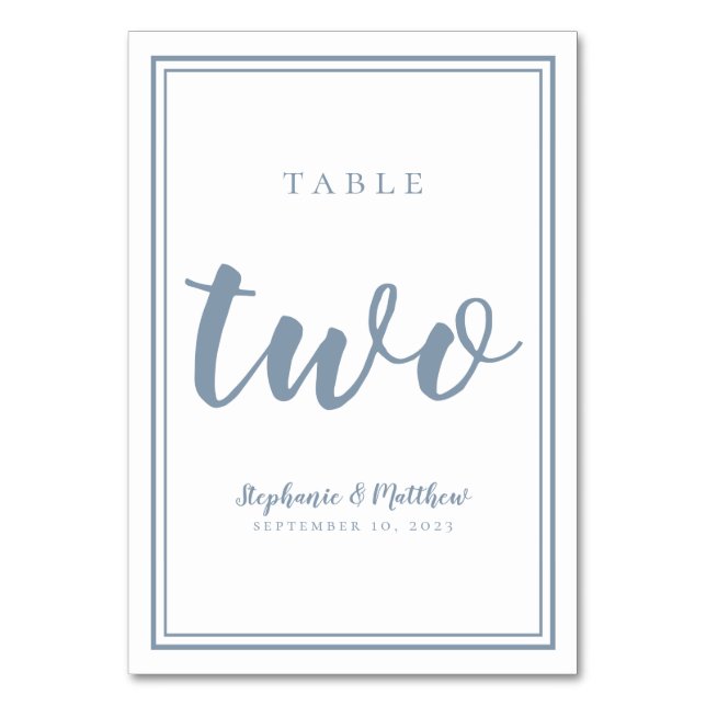 Table Number Two Simple Wedding  Dusty Blue (Back)