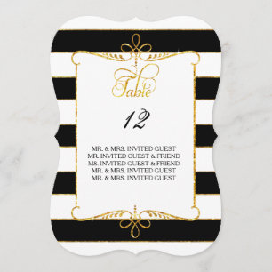 Table Number w Guest Names Gold Striped Script