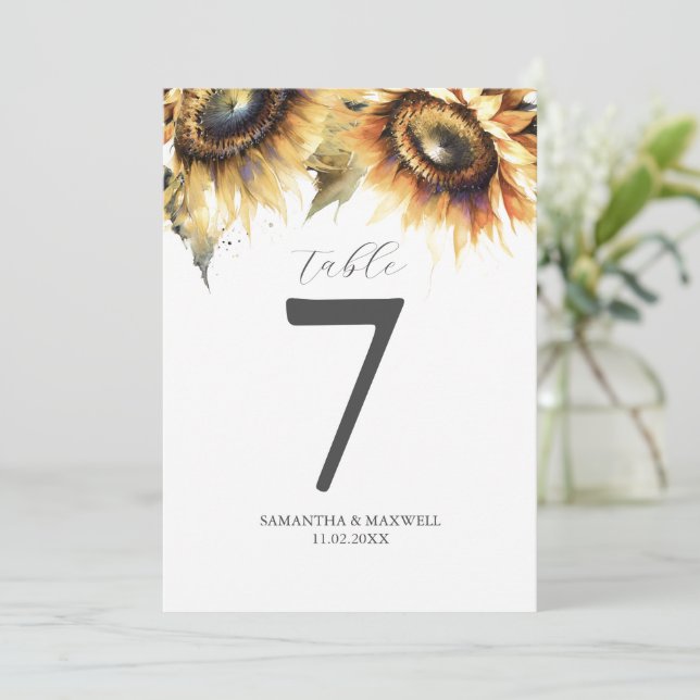 Table Number Watercolor Sunflowers (Standing Front)