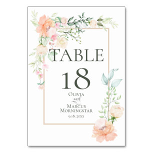 TABLE NUMBER Watercolour Coral Flowers