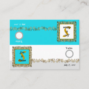 Table Number Wedding Blue Gold Leaf Place Card