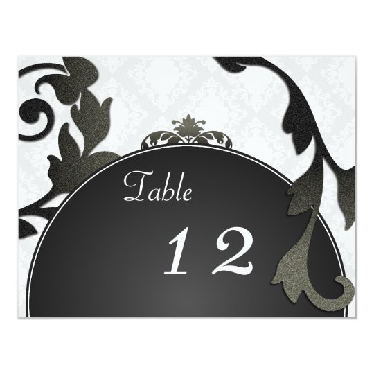 Table Number Wedding Card - Black & White Damask