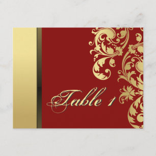 Table Number Wedding Card - Red & Gold Floral
