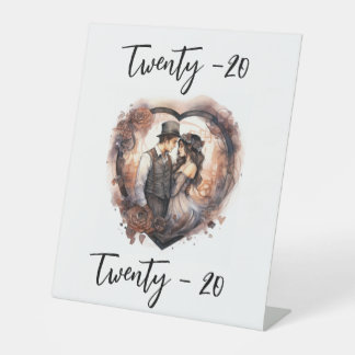 Table number Wedding Romantic watercolor heart Pedestal Sign