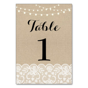 Table Number Wedding Rustic Burlap Lights Lace