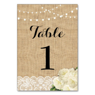 Table Number Wedding Rustic Burlap Lights Lace