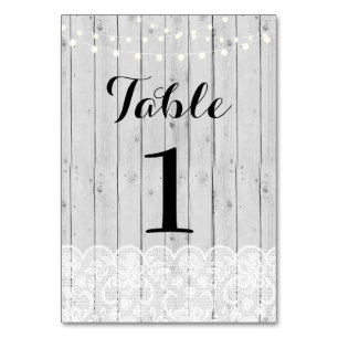Table Number Wedding Rustic Grey Wood Lights Lace