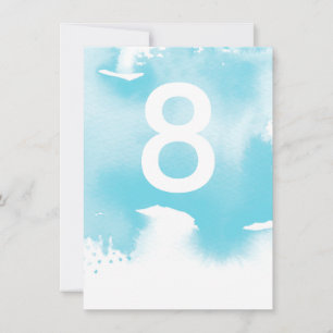 TABLE NUMBER wedding stylish aqua blue watercolor