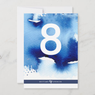 TABLE NUMBER wedding stylish dark blue watercolor