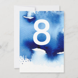 TABLE NUMBER wedding stylish navy blue watercolor